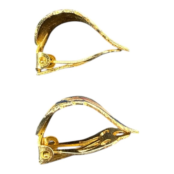 Cloisonné Butterfly Clip Earrings Blue Enamel Floral Gold Tone - Picture 3 of 4